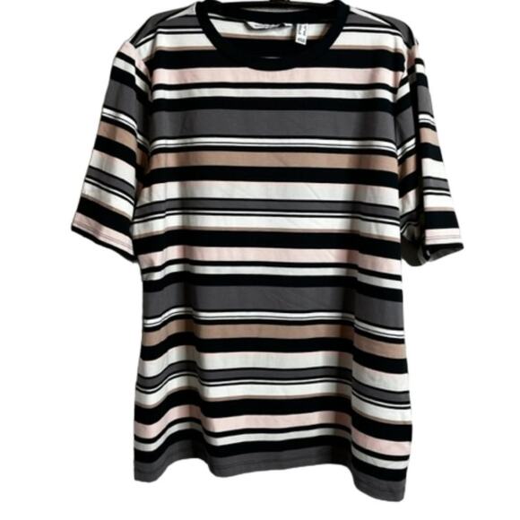 Isaac Mizrahi Live! Crew Neck Elbow-Sleeve Stripe Printed Knit Top Sz L - Picture 2 of 9